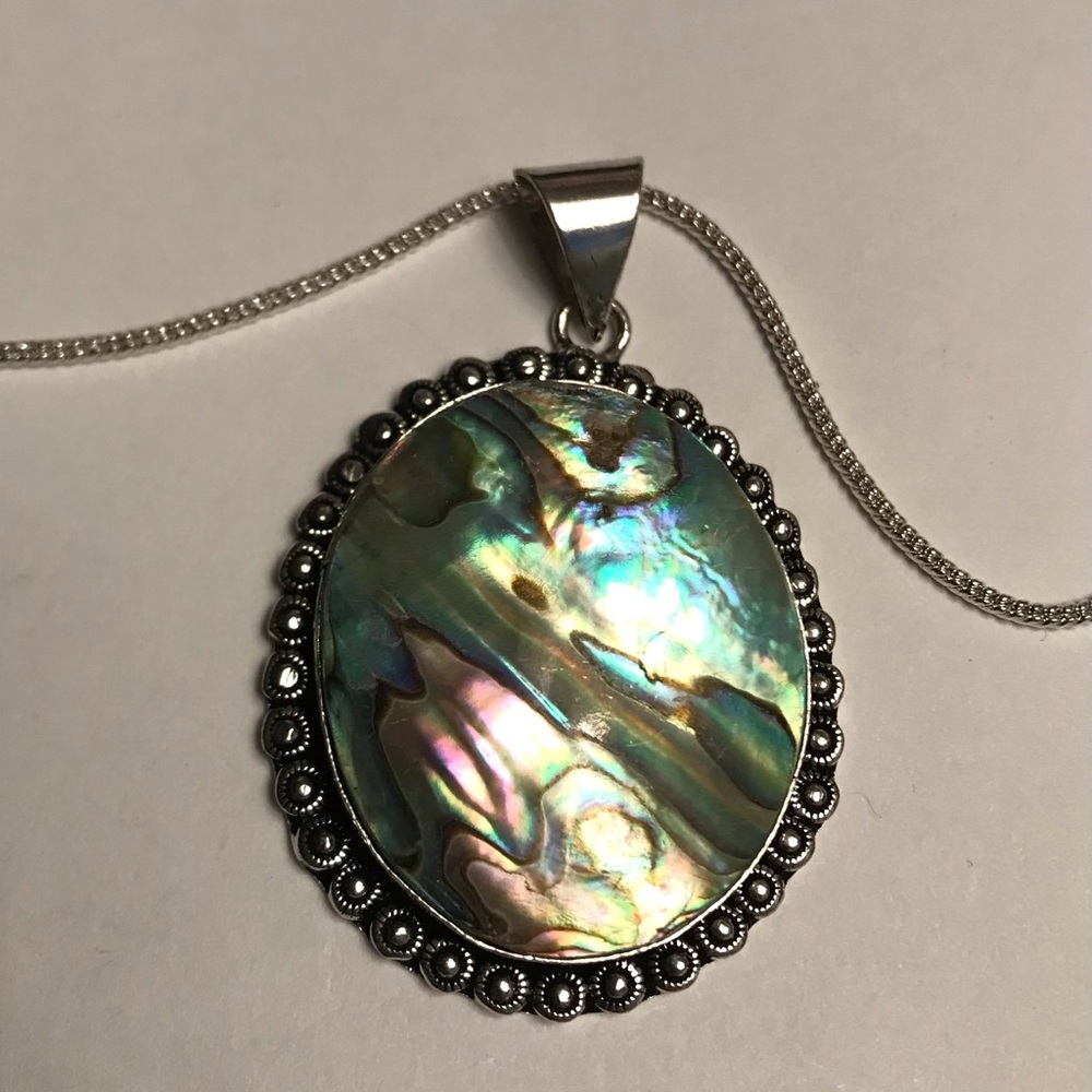 Abalone Stamped 925 Sterling Silver Necklace